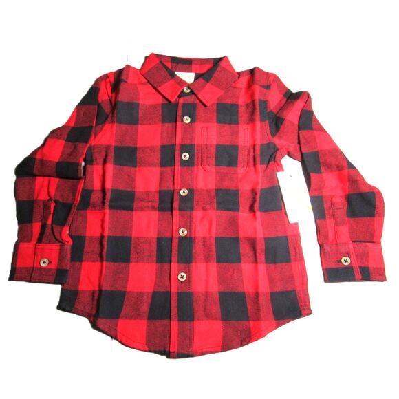 Jumping Beans Boy's Flannel Button Down Shirt Size 4 Red Buffalo Plaid Pattern - Picture 2 of 7